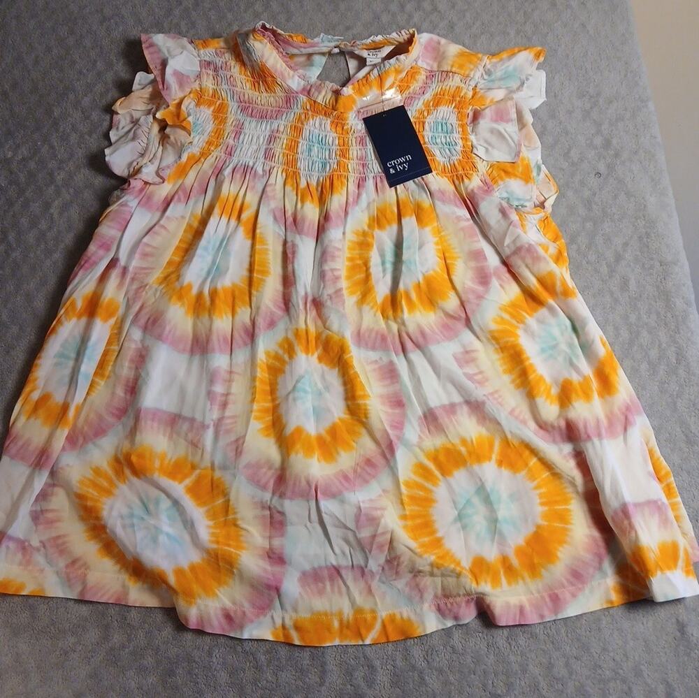 Crown And Ivy Smocked,Flutter Sleeve Vibrant Tie Dye Colors Womens Size 2XL NWT